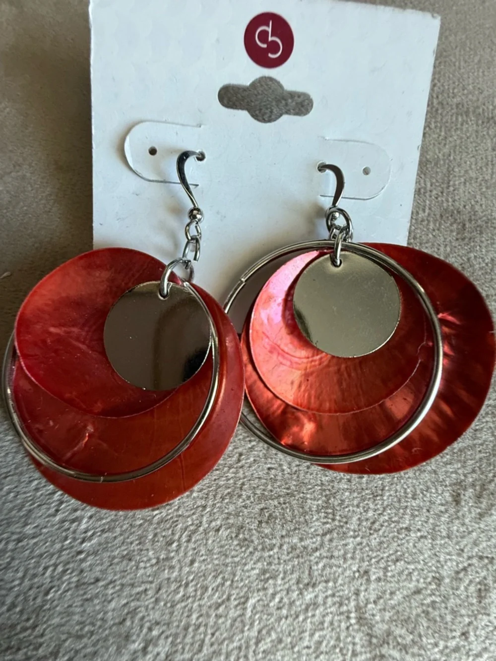 Dress Barn Red Marbled Round Drop Earrings